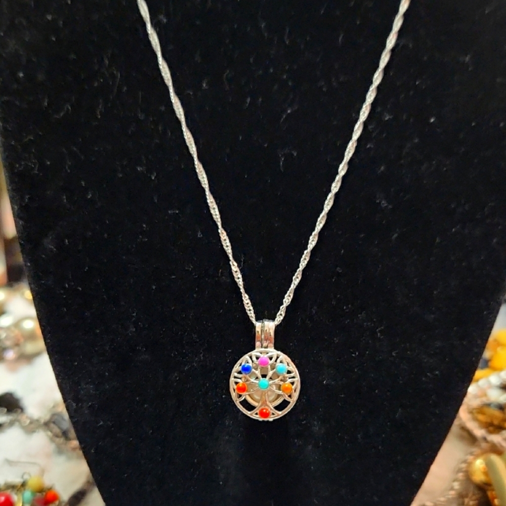 Silver Multicolor Pendant Necklace